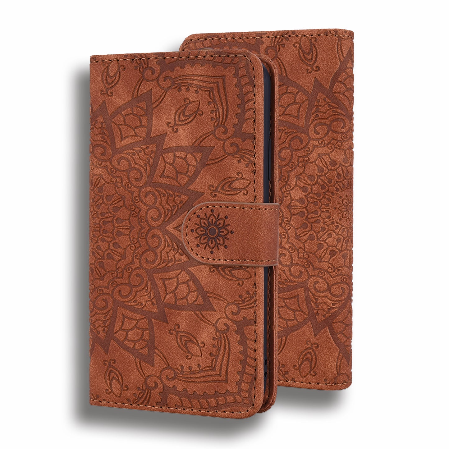 Double Hem Galaxy A10s Leather Case Embossing Sunflower Wallet Foldable Stand