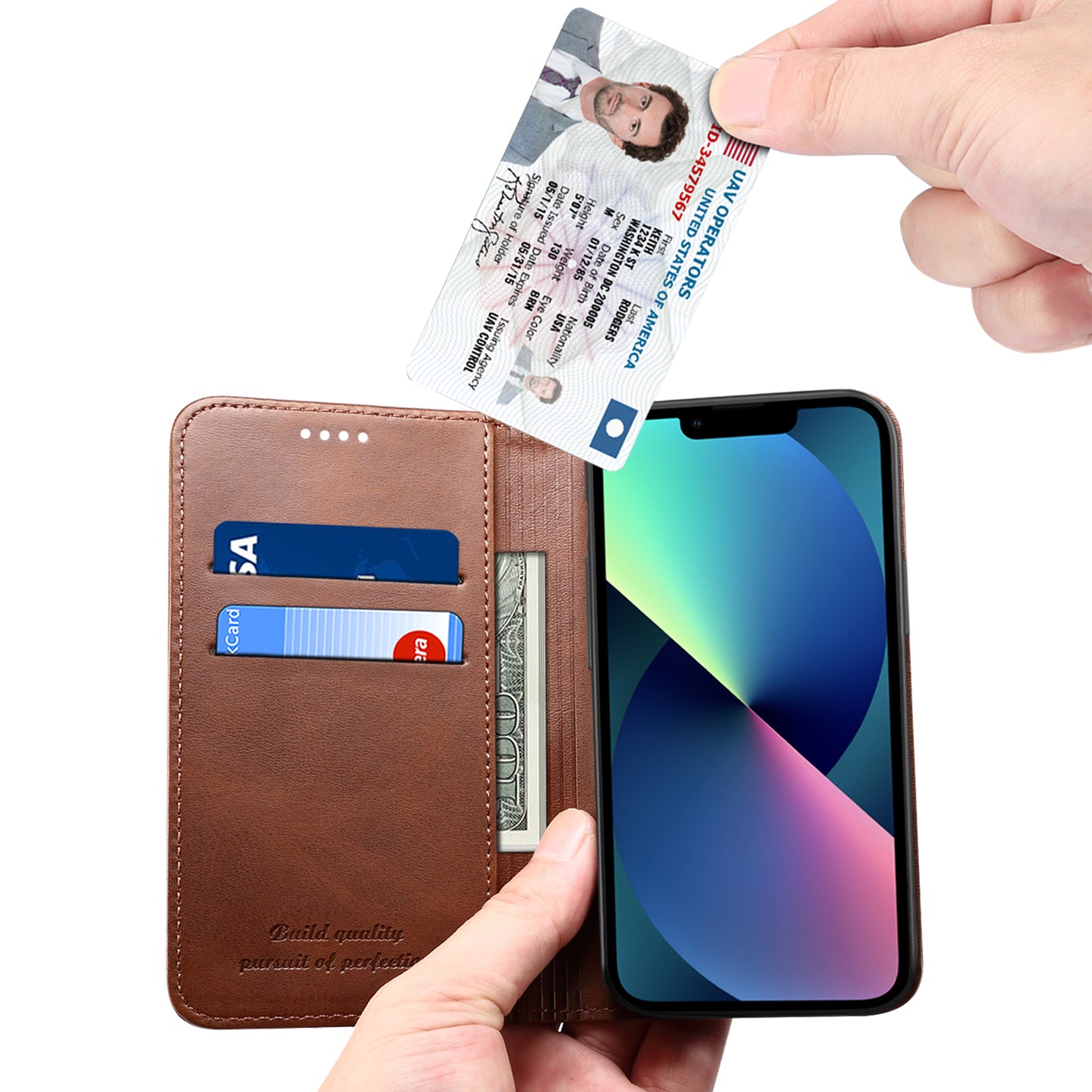 Simple Wallet iPhone 13 Leather Case RFID Anti-lost Magtic Stand Business