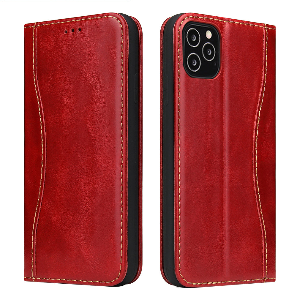 West Gun iPhone 12 Genuine Leather Case Classical Wallet Stand