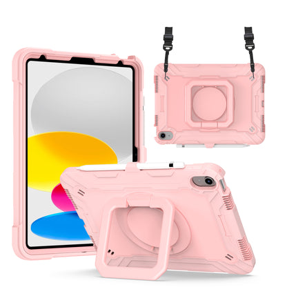 Hit-Color Hook iPad 10 Shockproof Case Rotating Stand Wristband Shoulder Strap