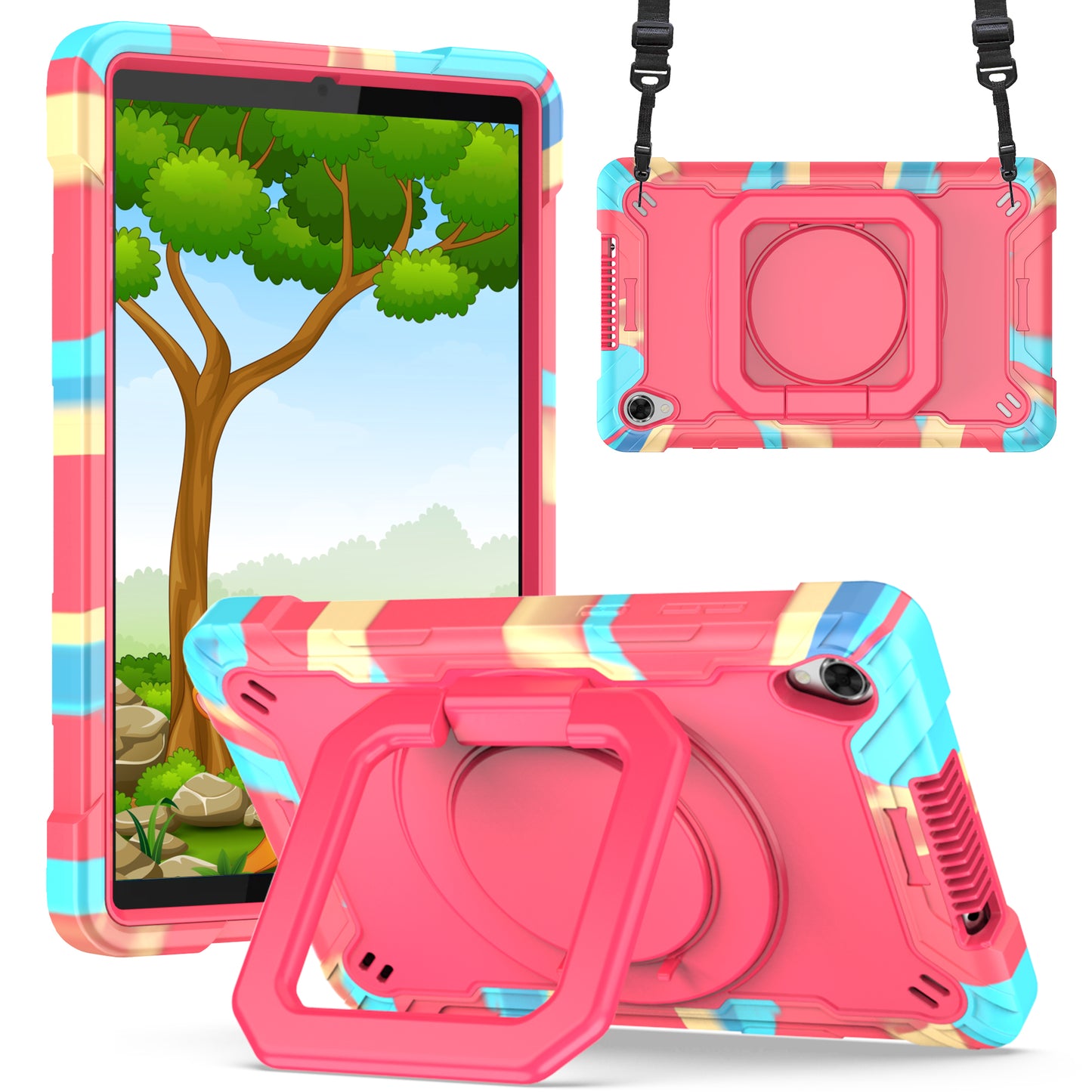 Hit-Color Hook Lenovo Tab M8 (2019) Shockproof Case Rotating Stand Wristband