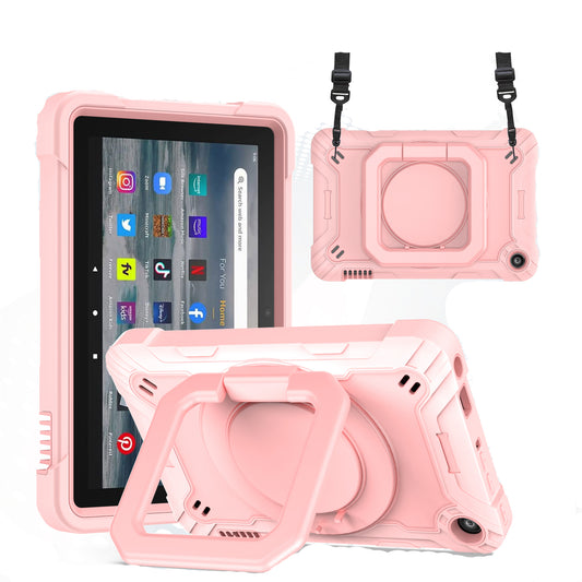 Hit-Color Hook Kindle Fire 7 (2022) Shockproof Case Rotating Stand Wristband Strap