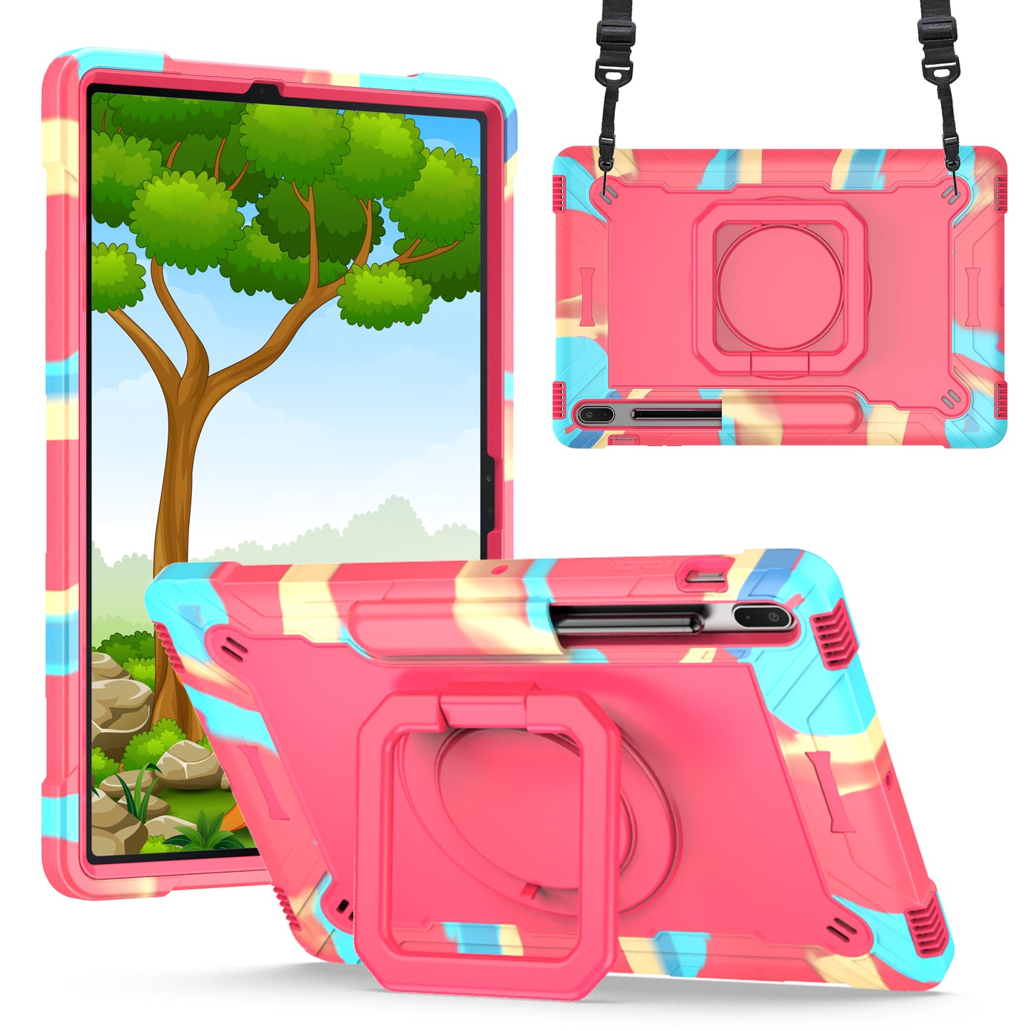 Hit-Color Hook Galaxy Tab S7 FE Shockproof Case Rotating Stand Wristband