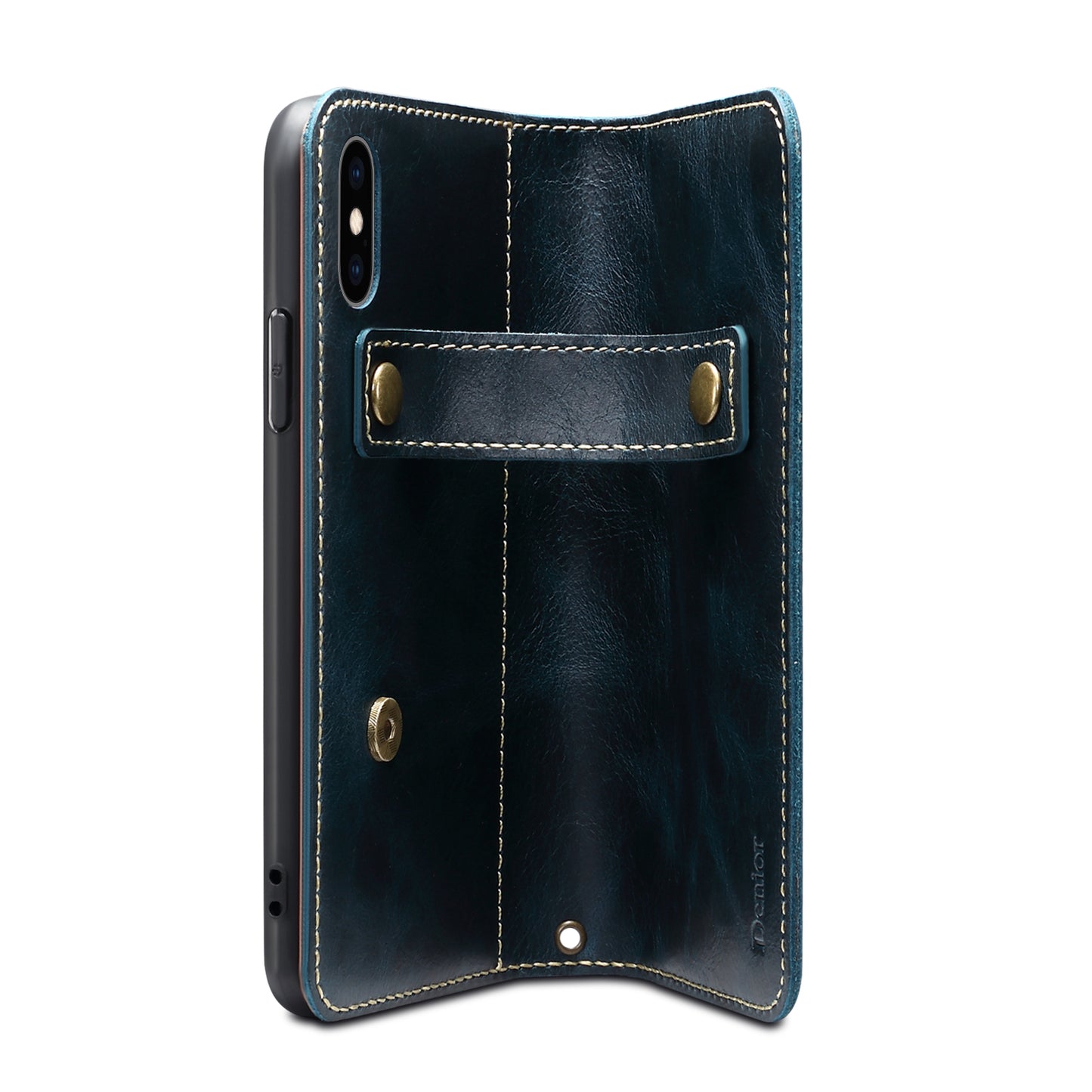 Waxed Cowhide Leather iPhone XR Magnetic Buckle Case Wallet Stand