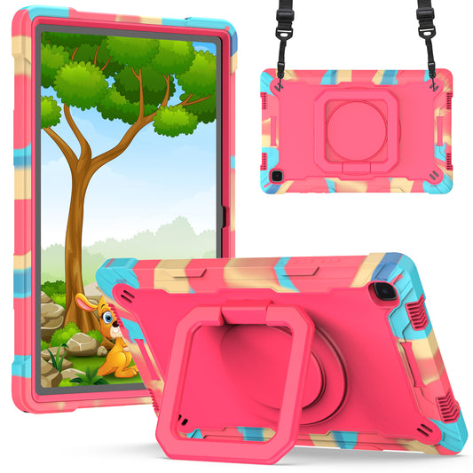 Hit-Color Hook Galaxy Tab A7 Shockproof Case Rotating Stand Wristband Strap