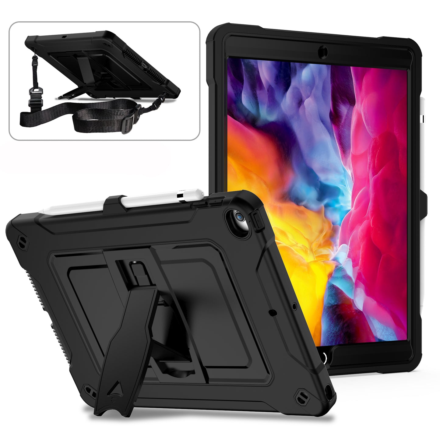 Square Super iPad 9 Shockproof Case Heavy Duty Protection Shoulder Strap