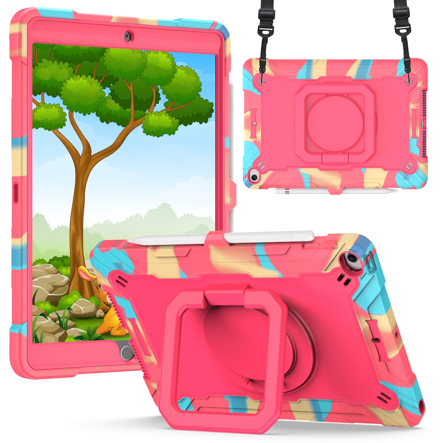 Hit-Color Hook iPad Air 3 Shockproof Case Rotating Stand Wristband Shoulder Strap