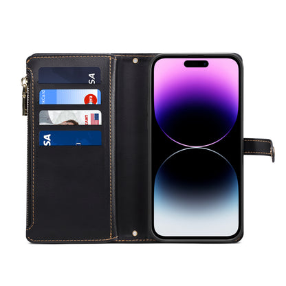 8 Card Slots Astral iPhone 15 Pro Leather Case Multi-function Zipper Pouch