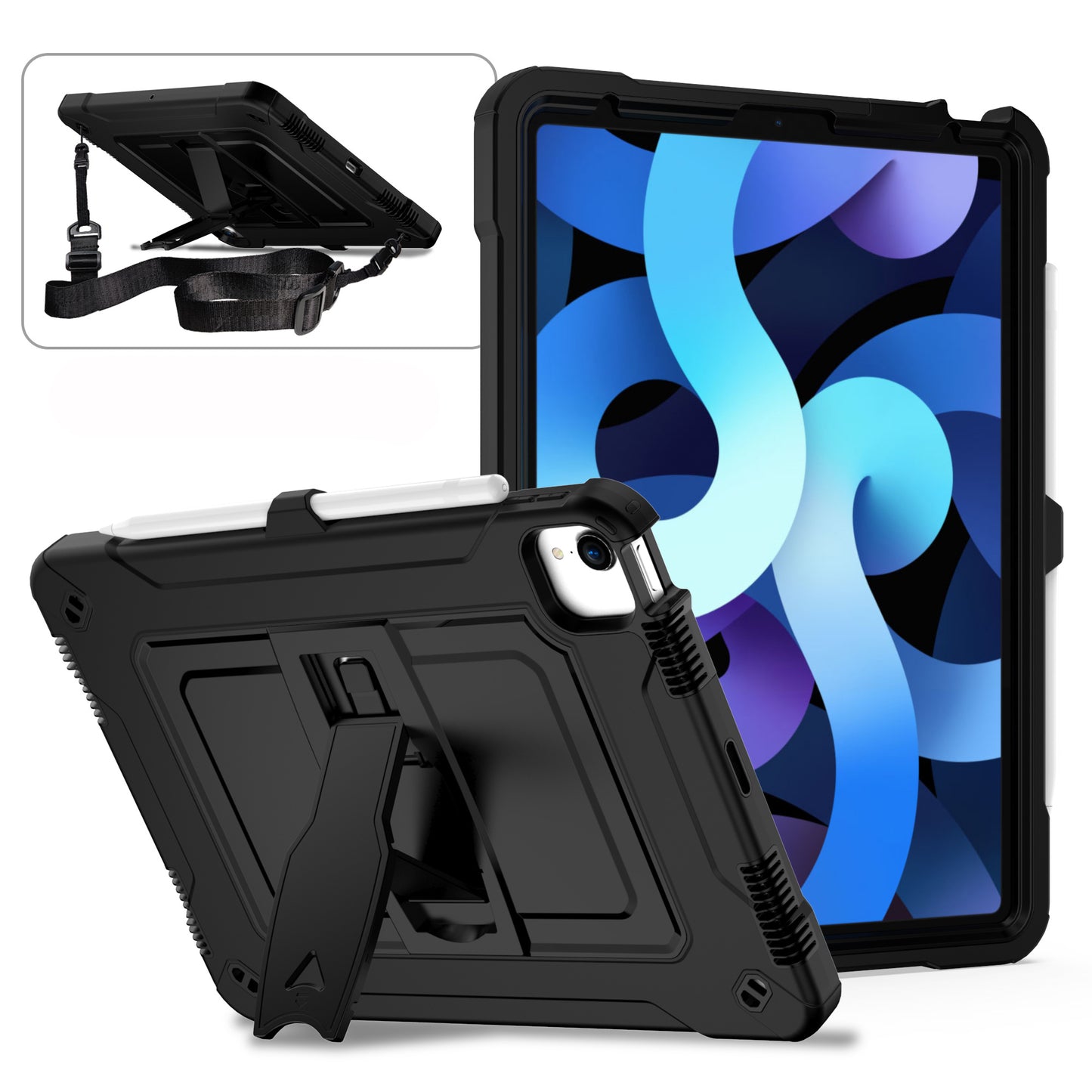 Square Super iPad Air 4 Shockproof Case Heavy Duty Protection Shoulder Strap