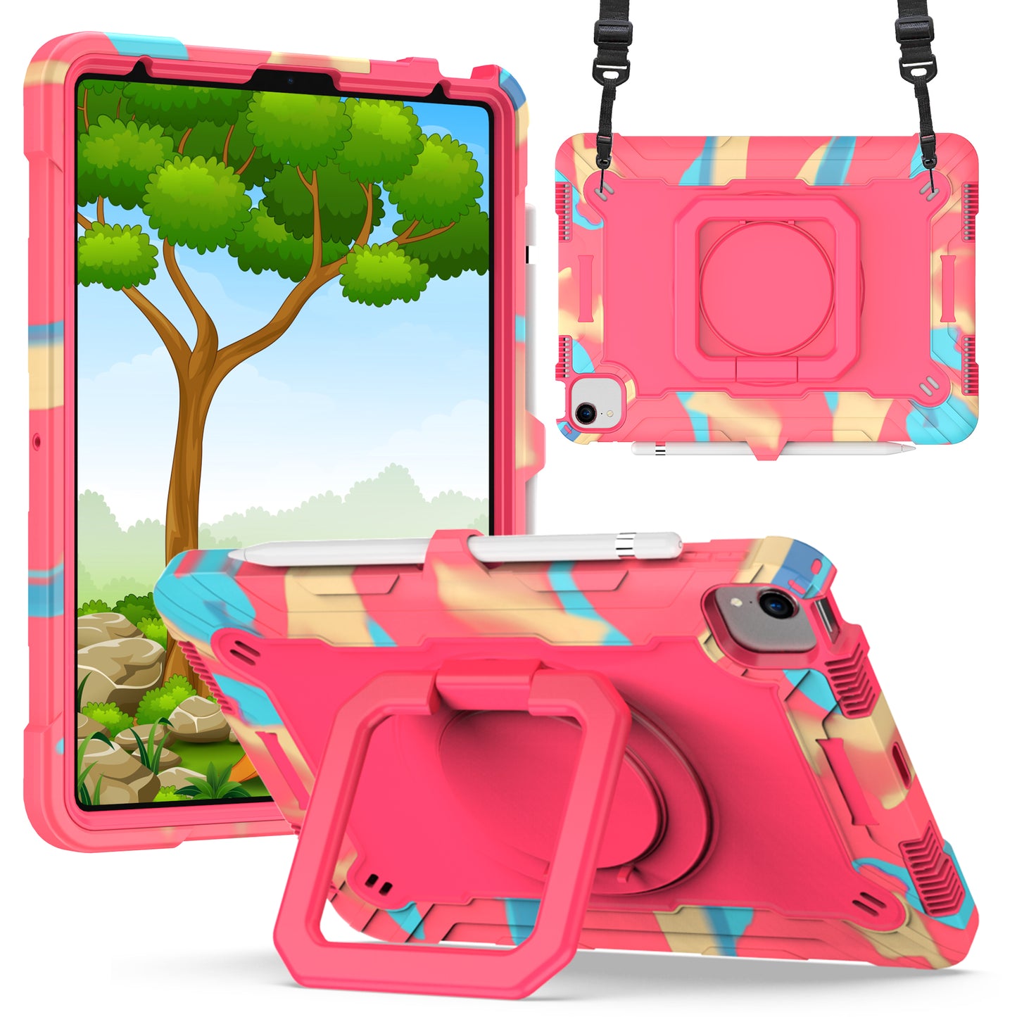 Hit-Color Hook iPad Pro 11 (2021) Shockproof Case Rotating Stand Wristband Strap