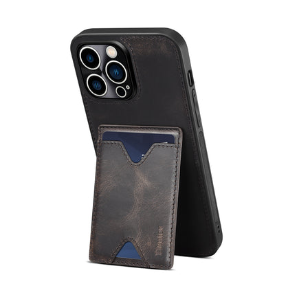 Waxed Cowhide Leather iPhone 13 Pro Max Wallet Cover Verticle Magnetic Kickstand