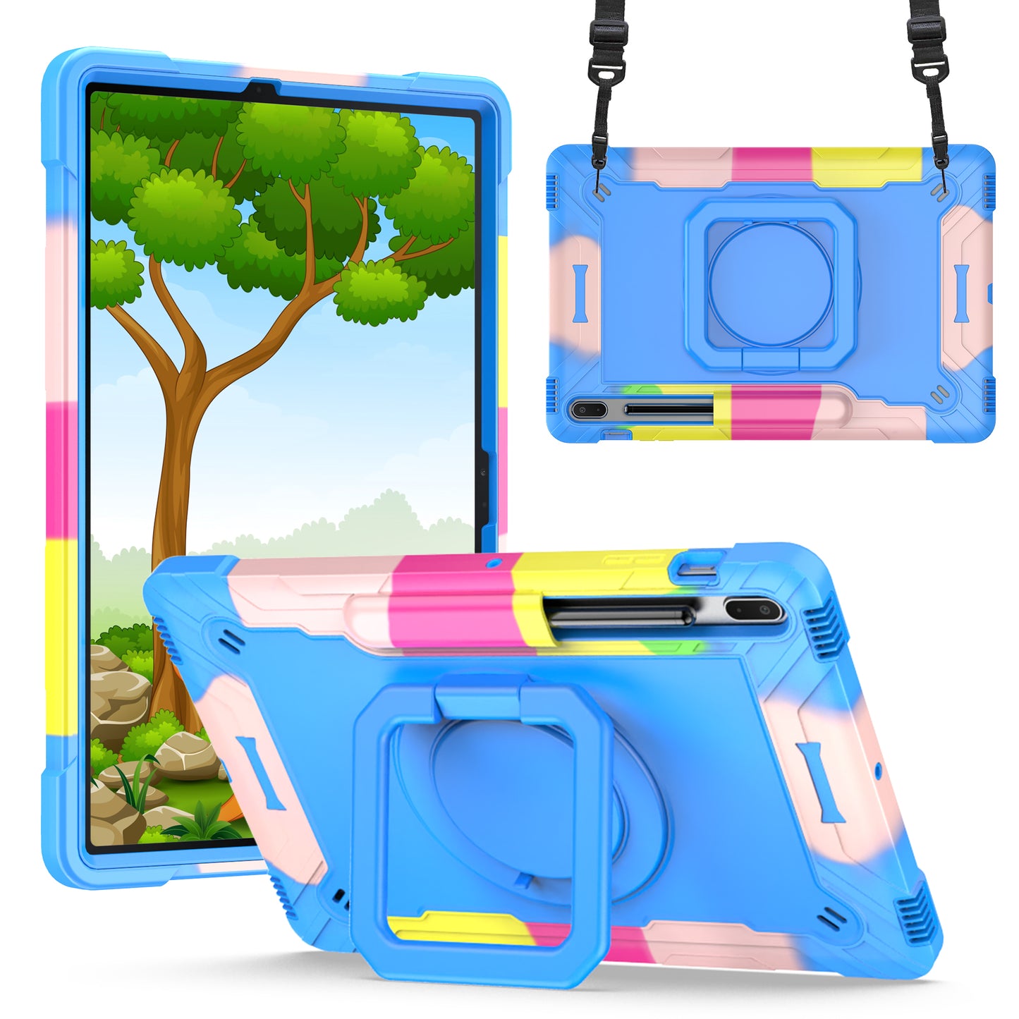 Hit-Color Hook Galaxy Tab S7 FE Shockproof Case Rotating Stand Wristband