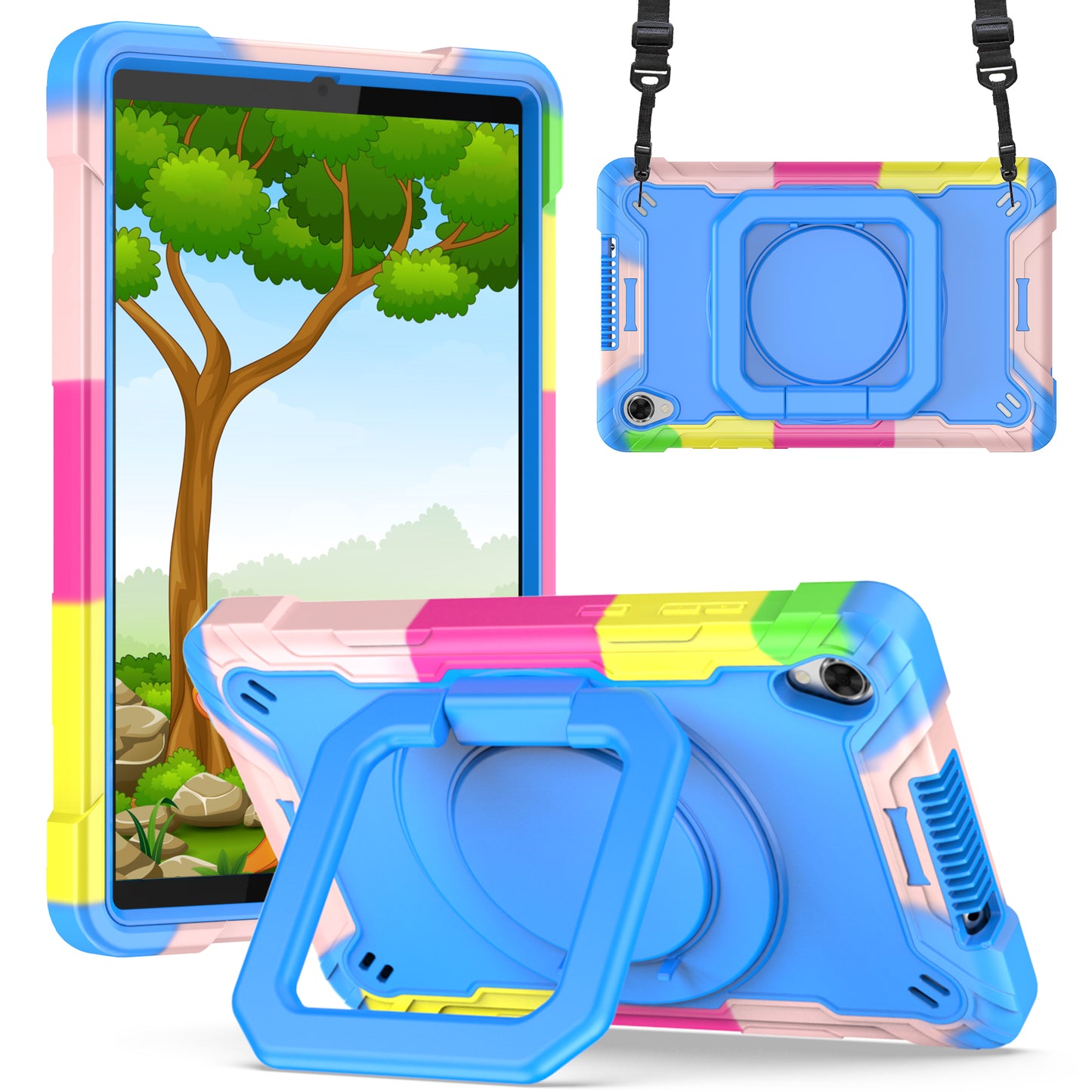 Hit-Color Hook Lenovo Tab M8 (2019) Shockproof Case Rotating Stand Wristband