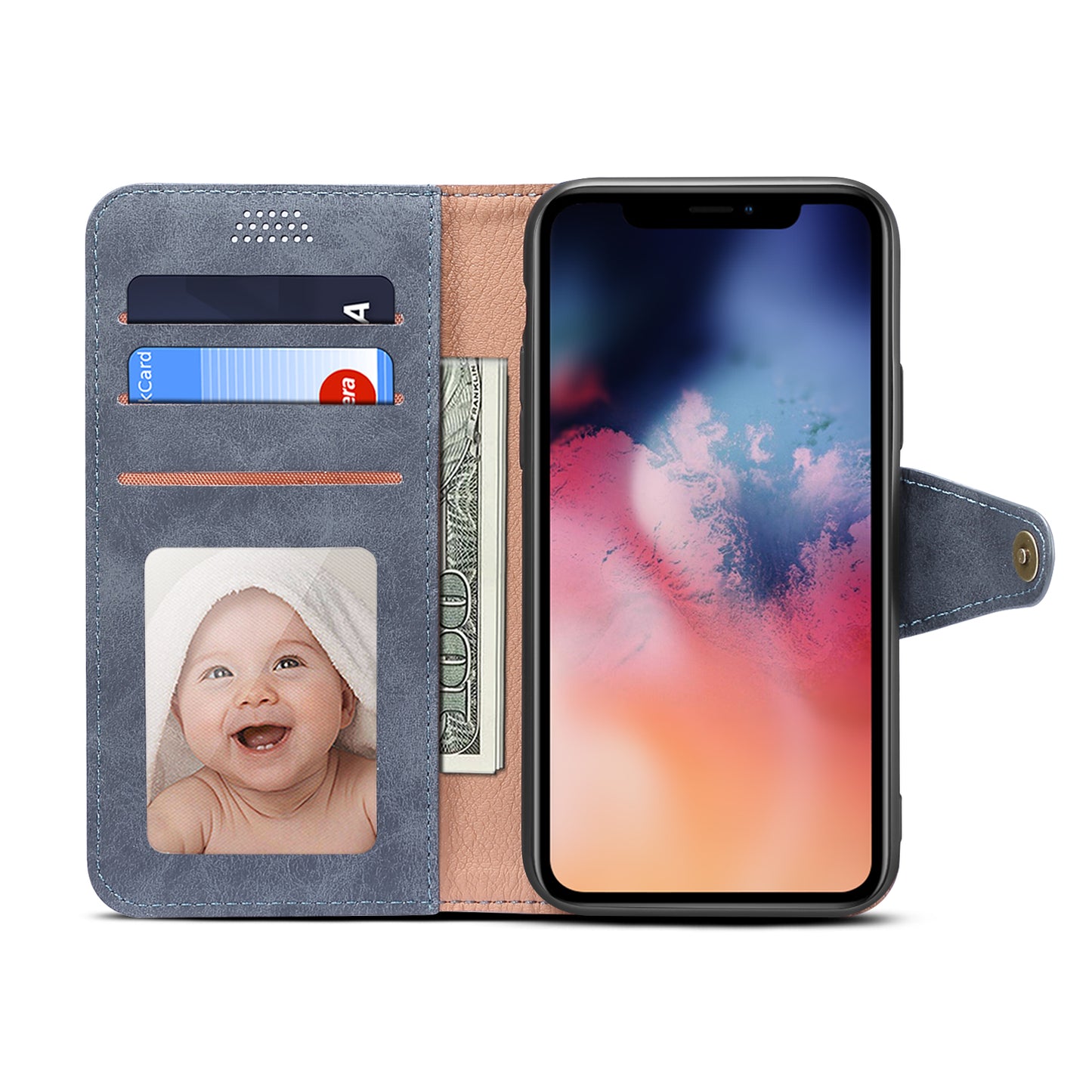 Photo Frame Wallet iPhone 11 Pro Leather Case Retro Kickstand with Button