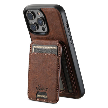 Magnetic Card Holder iPhone 15 Leather Cover 2 in 1 Car Mount