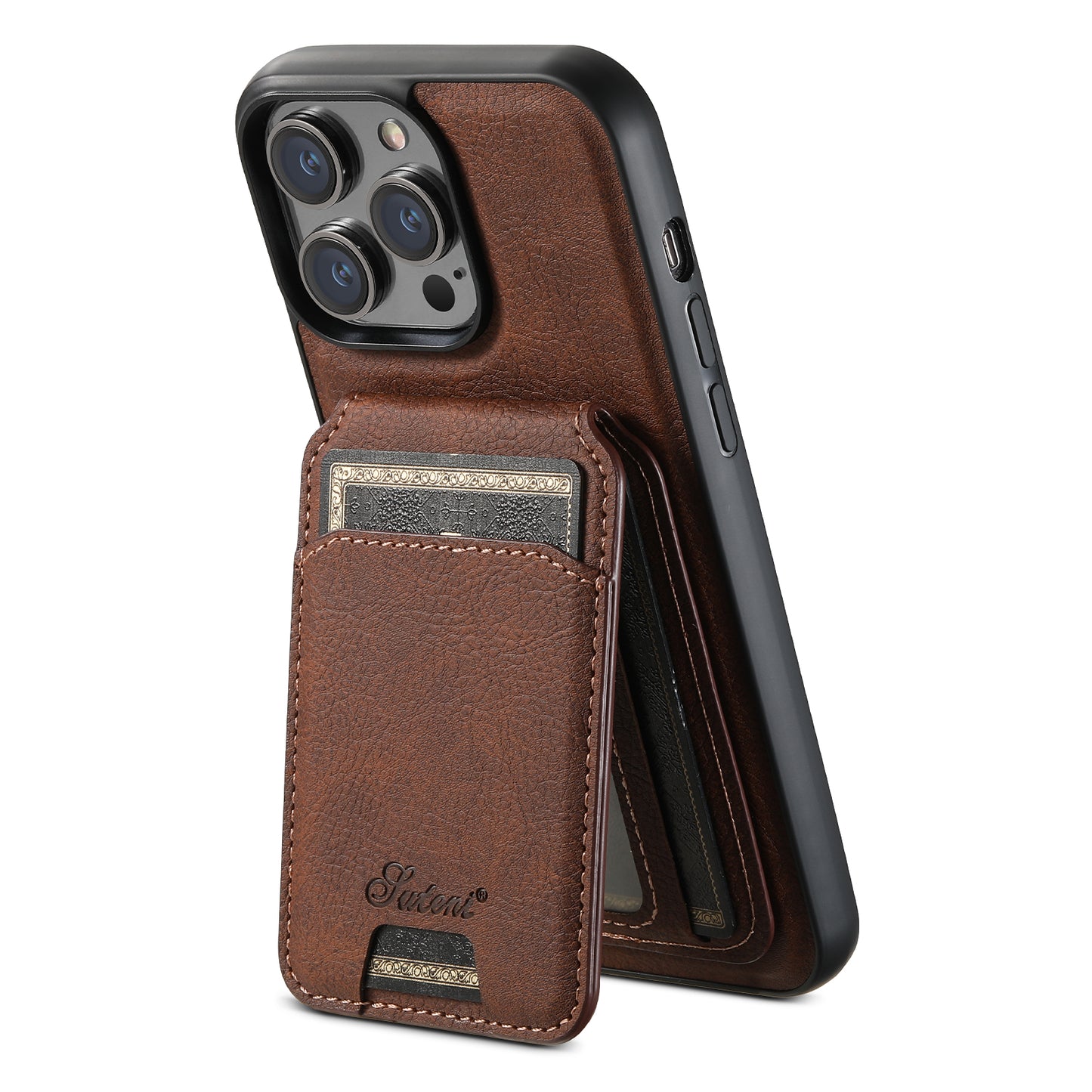 Magnetic Card Holder iPhone 12 Pro Leather Cover 2 in 1 Car Mount