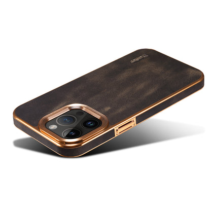 Waxed Cowhide Leather iPhone 15 Plus Electroplated Cover Back Deluxe