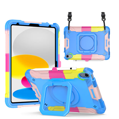 Hit-Color Hook iPad 10 Shockproof Case Rotating Stand Wristband Shoulder Strap