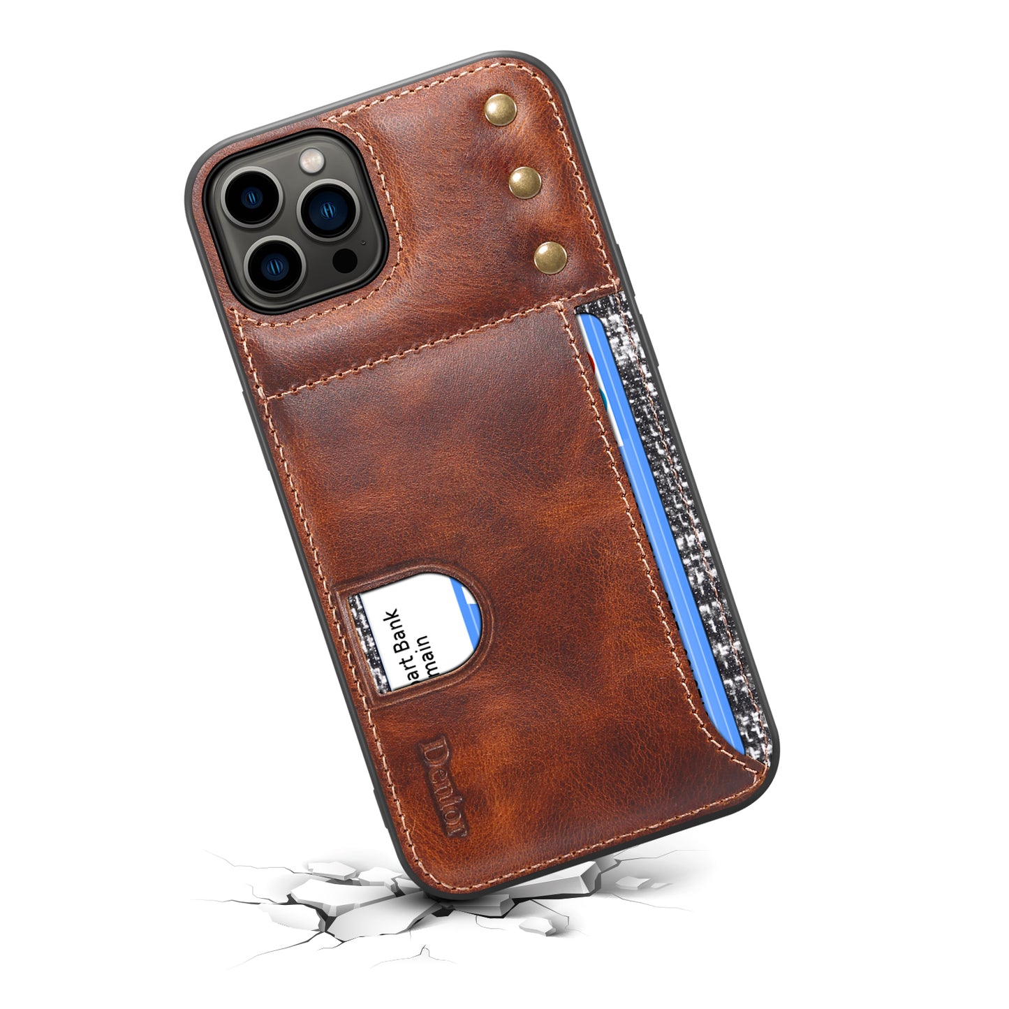 Waxed Cowhide Leather iPhone 14 Willow Nail Cover Horizontal Card Slot