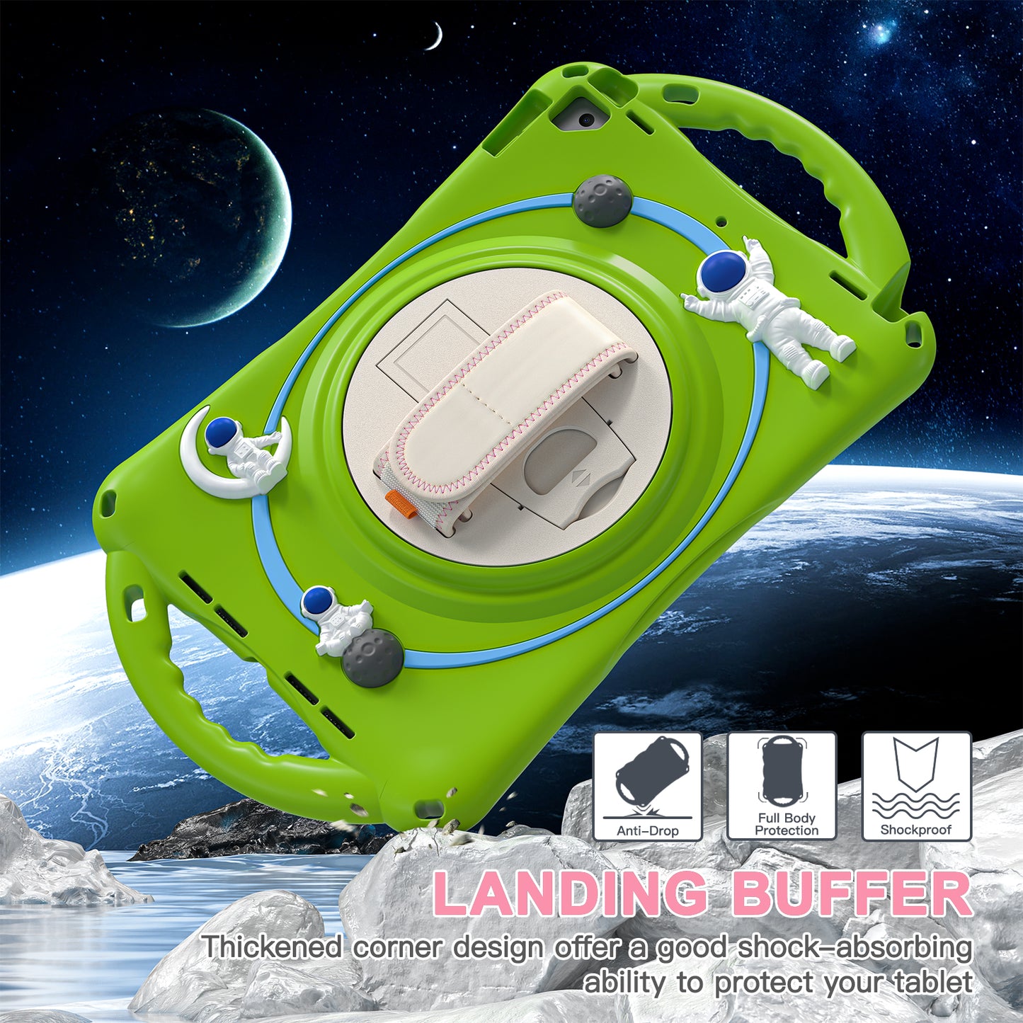 Spaceman iPad 7 Case 360 Rotating Hand Strap Removable Shoulder Strap