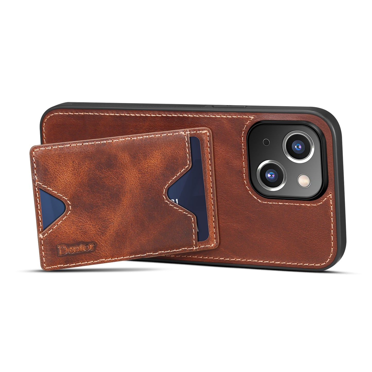 Waxed Cowhide Leather iPhone 13 Wallet Cover Verticle Magnetic Kickstand