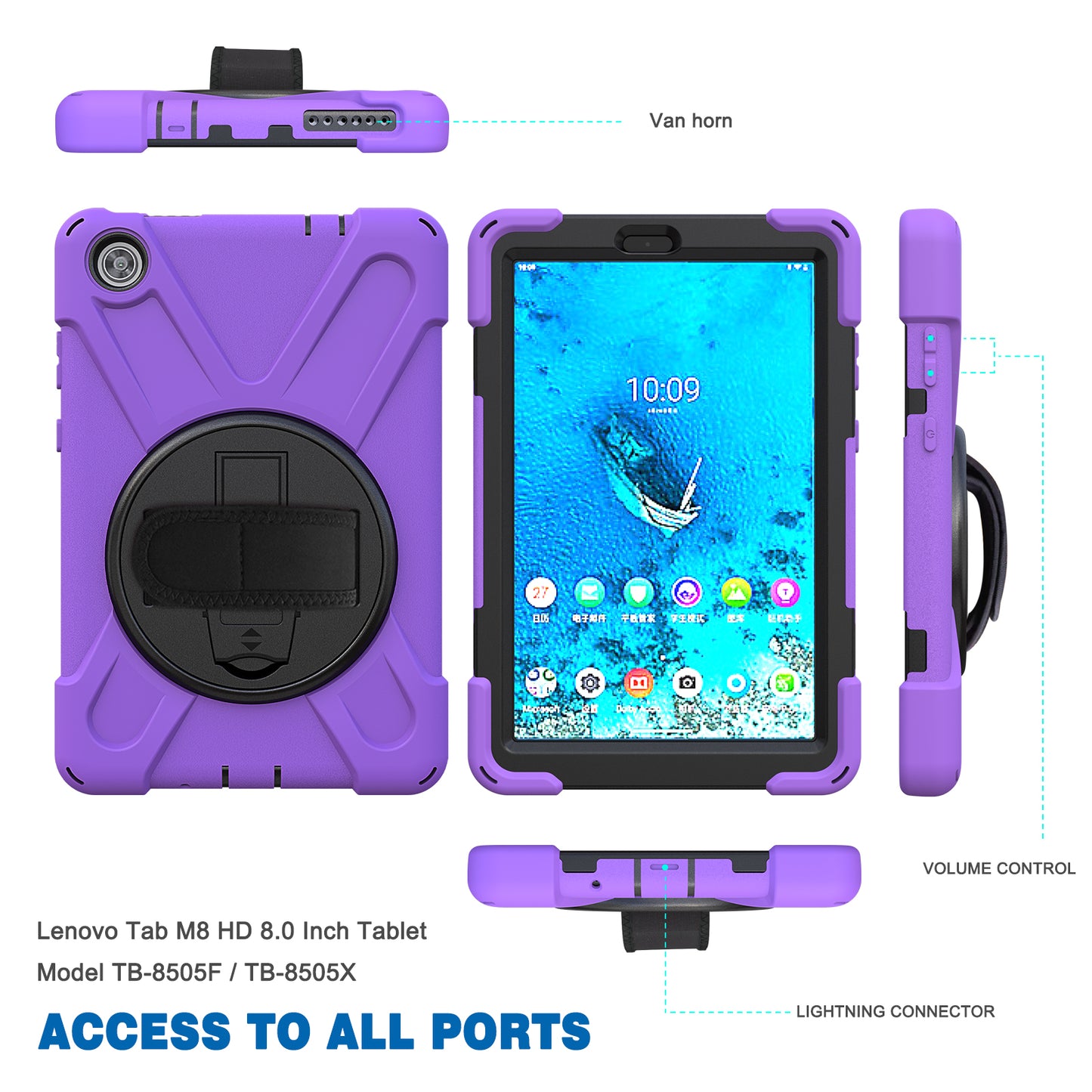 Pirate King Lenovo Tab M8 (2019) Case 360 Rotating Stand Holder Shoulder Strap