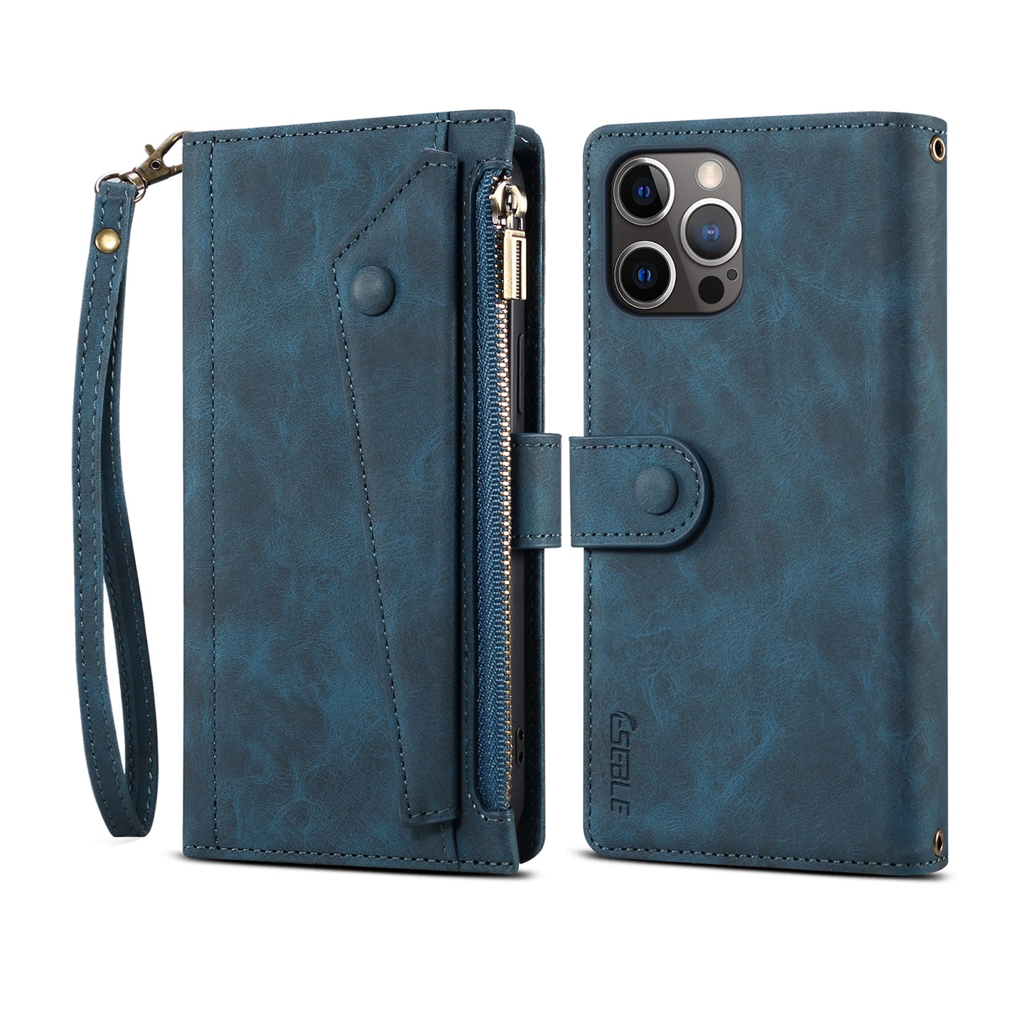 Ocean Stars iPhone 12 Pro Leather Case Multi-function Zipper Wallet Stand Strap