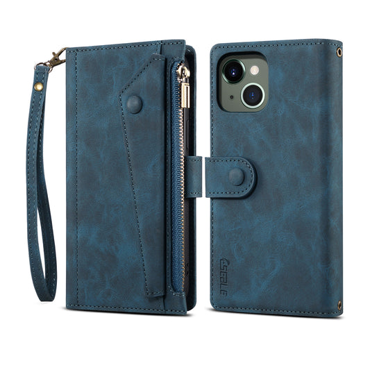 Ocean Stars iPhone 13 Mini Leather Case Multi-function Zipper Wallet Stand Strap