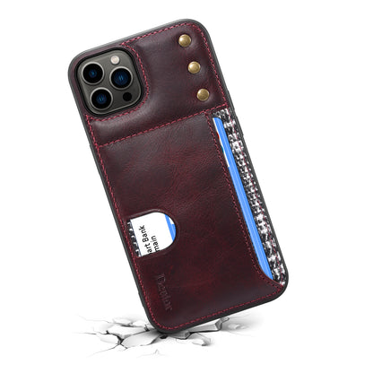 Waxed Cowhide Leather iPhone 14 Pro Max Willow Nail Cover Horizontal Card Slot