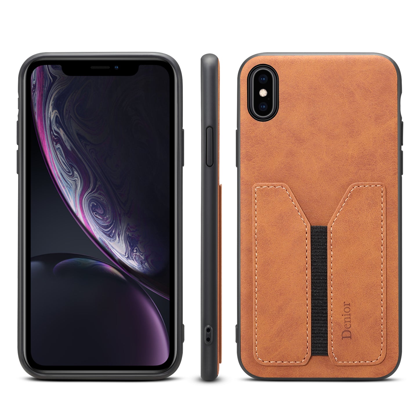 Elastic Card Holder iPhone XR Back Cover Retro Leather Soft Slim