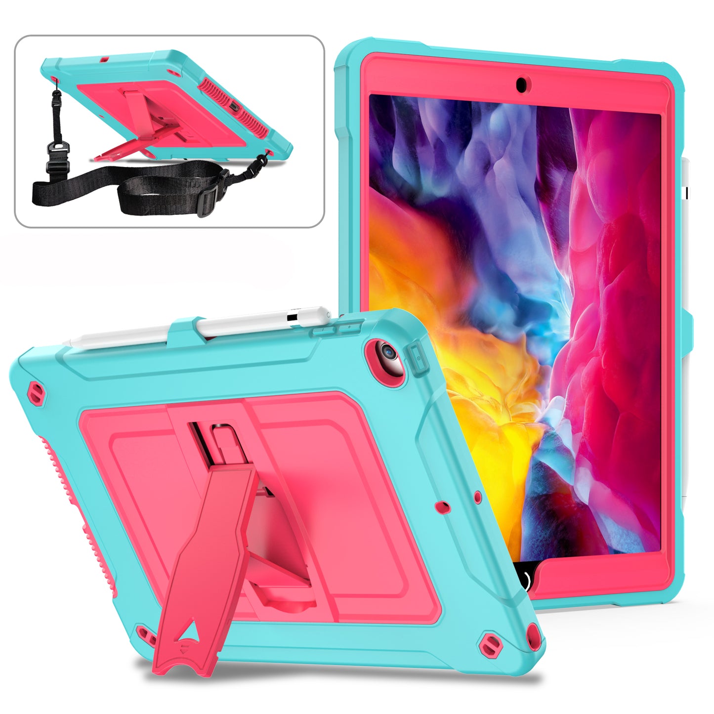 Square Super iPad 8 Shockproof Case Heavy Duty Protection Shoulder Strap