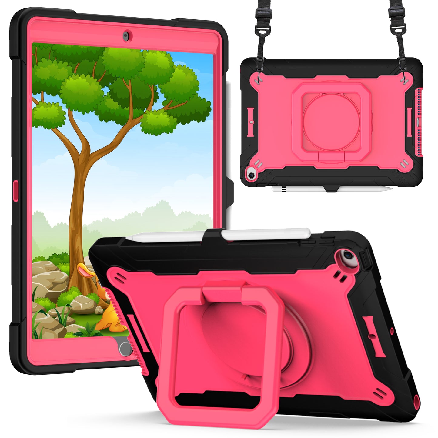 Hit-Color Hook iPad Air 3 Shockproof Case Rotating Stand Wristband Shoulder Strap