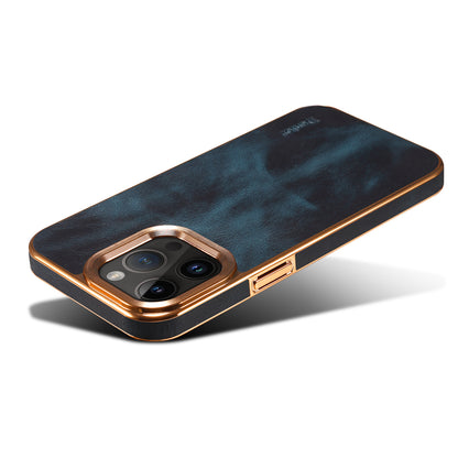 Waxed Cowhide Leather iPhone 15 Electroplated Cover Back Deluxe