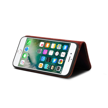 Waxed Cowhide Leather iPhone 8 Plus Magnetic Buckle Case Wallet Stand