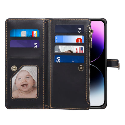 8 Card Slots Astral iPhone 15 Pro Leather Case Multi-function Zipper Pouch