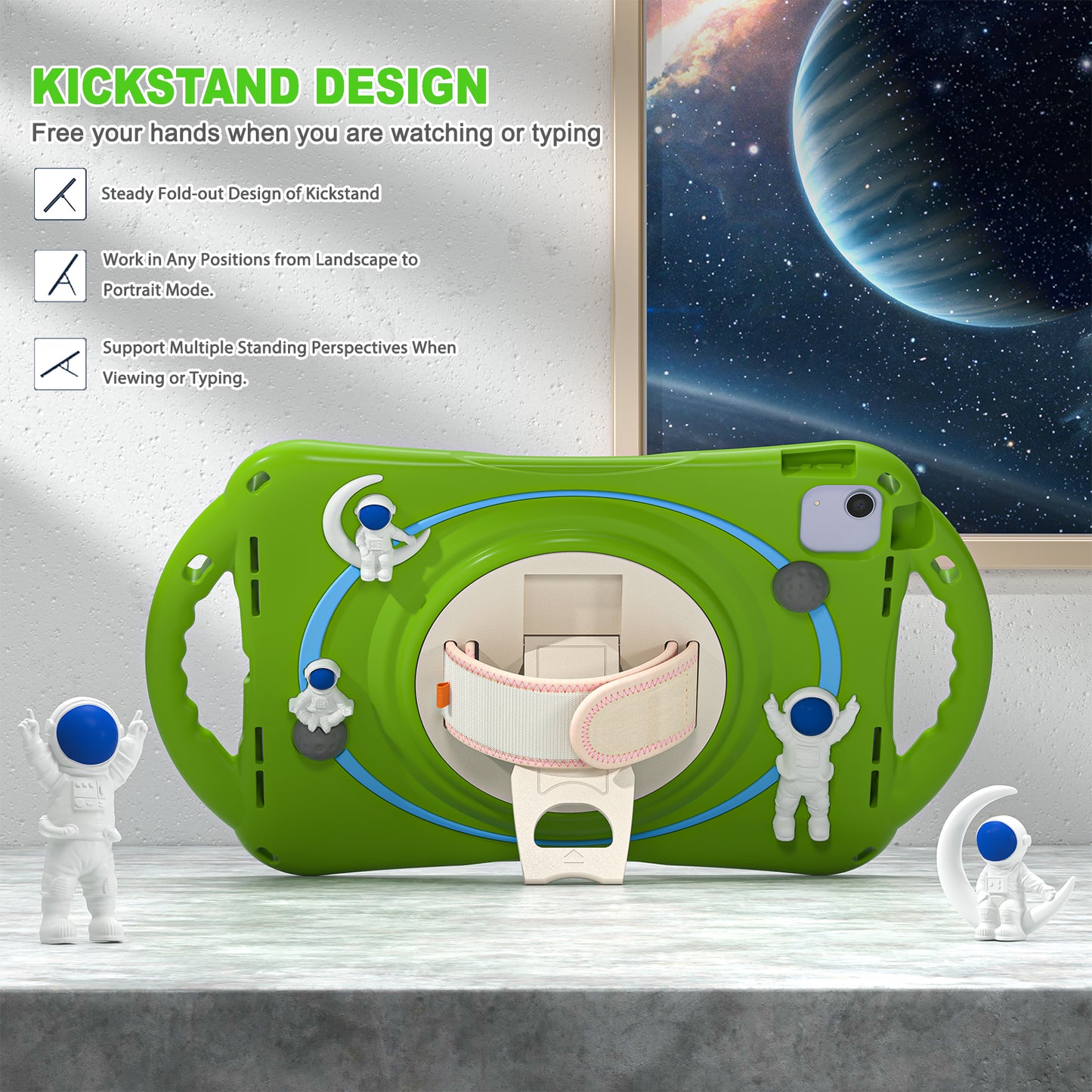 Spaceman iPad Air 5 Case 360 Rotating Hand Strap Removable Shoulder Strap