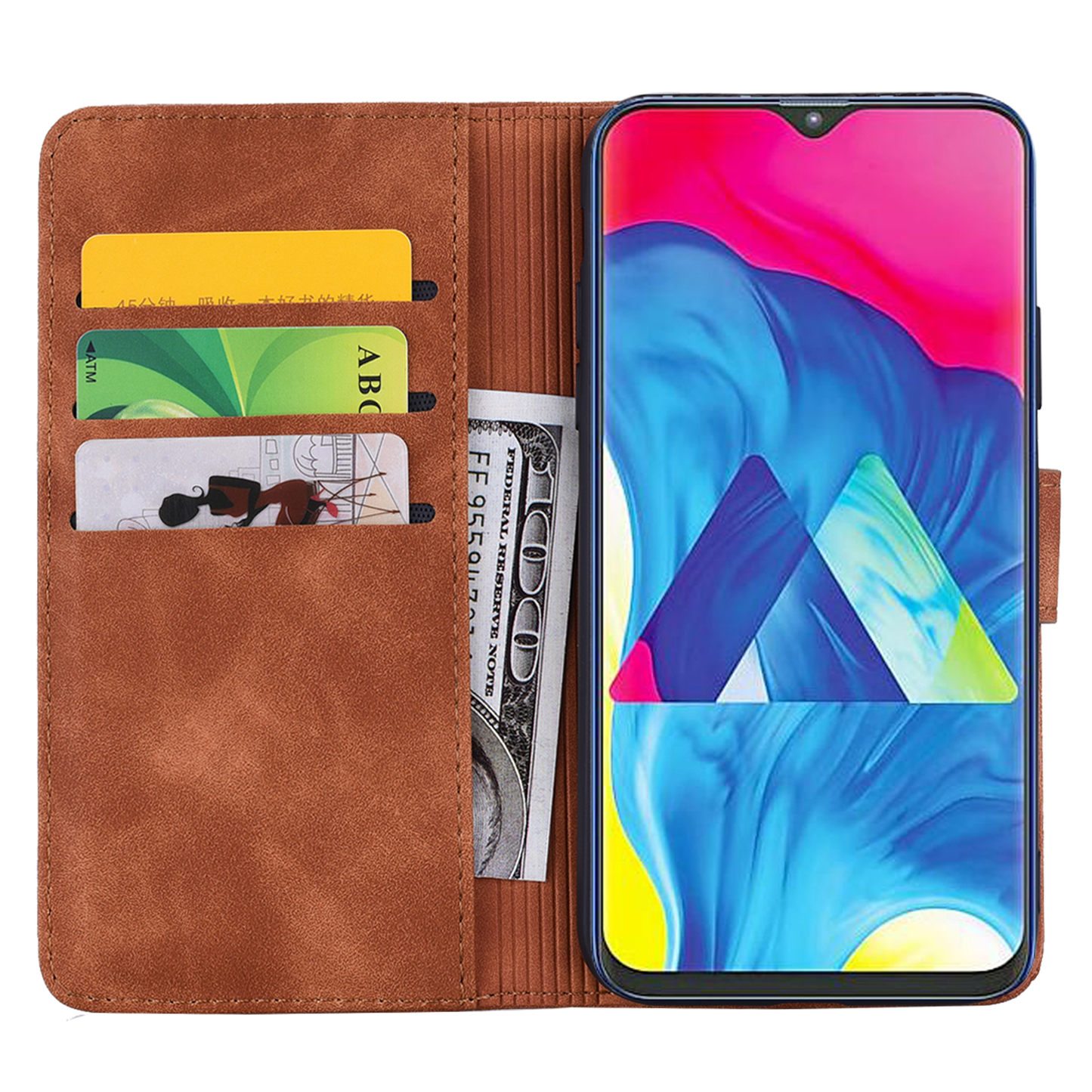 Double Hem Galaxy A01 Leather Case Embossing Sunflower Wallet Foldable Stand