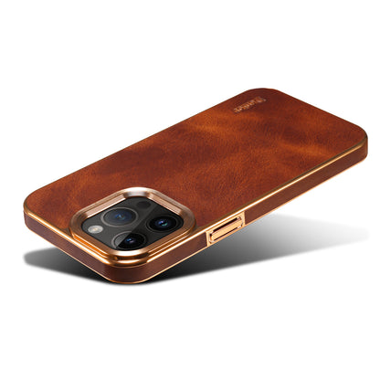 Waxed Cowhide Leather iPhone 15 Pro Max Electroplated Cover Back Deluxe