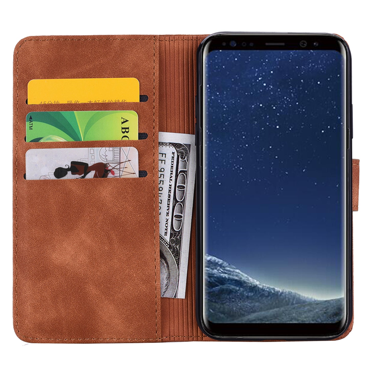 Double Hem Galaxy S8 Leather Case Embossing Sunflower Wallet Foldable Stand