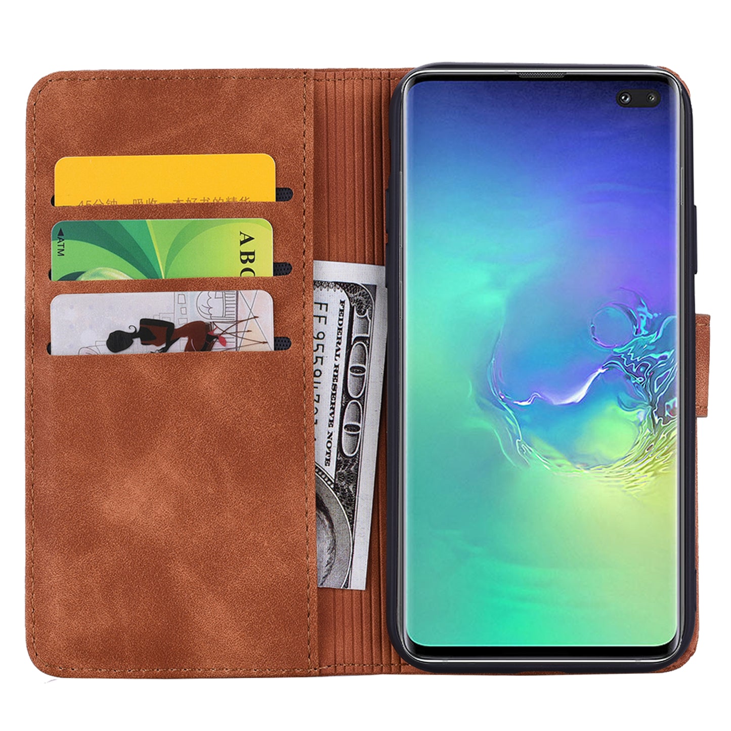 Double Hem Galaxy S10e Leather Case Embossing Sunflower Wallet Foldable Stand