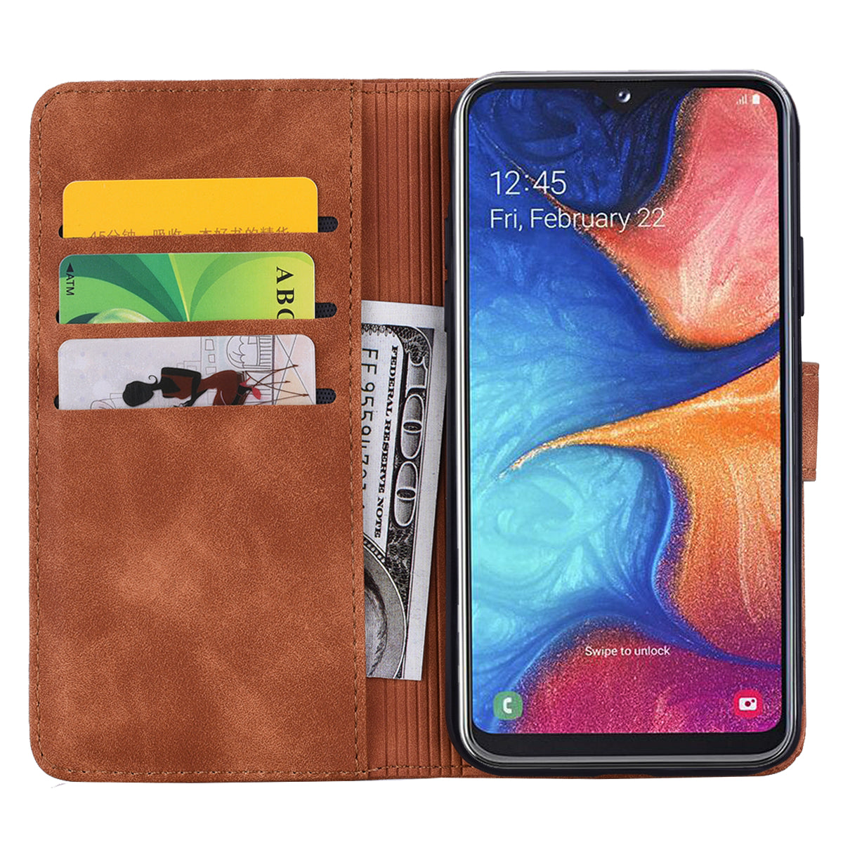 Double Hem Galaxy A50 Leather Case Embossing Sunflower Wallet Foldable Stand