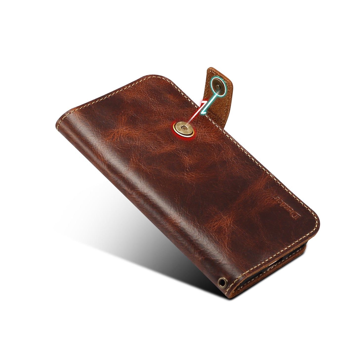 Waxed Cowhide Leather iPhone 8 Plus Magnetic Buckle Case Wallet Stand