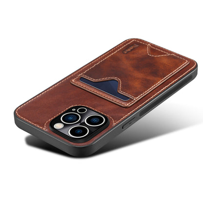 Waxed Cowhide Leather iPhone 14 Pro Wallet Cover Verticle Magnetic Kickstand