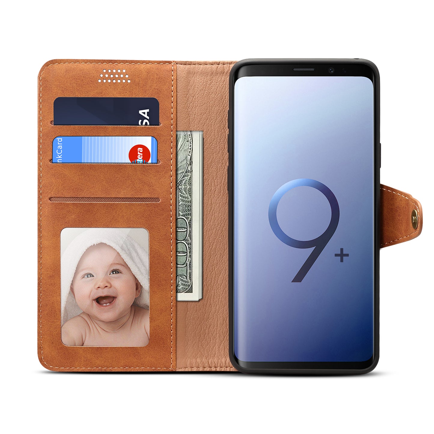 Photo Frame Wallet Galaxy S9+ Leather Case Retro Kickstand with Button