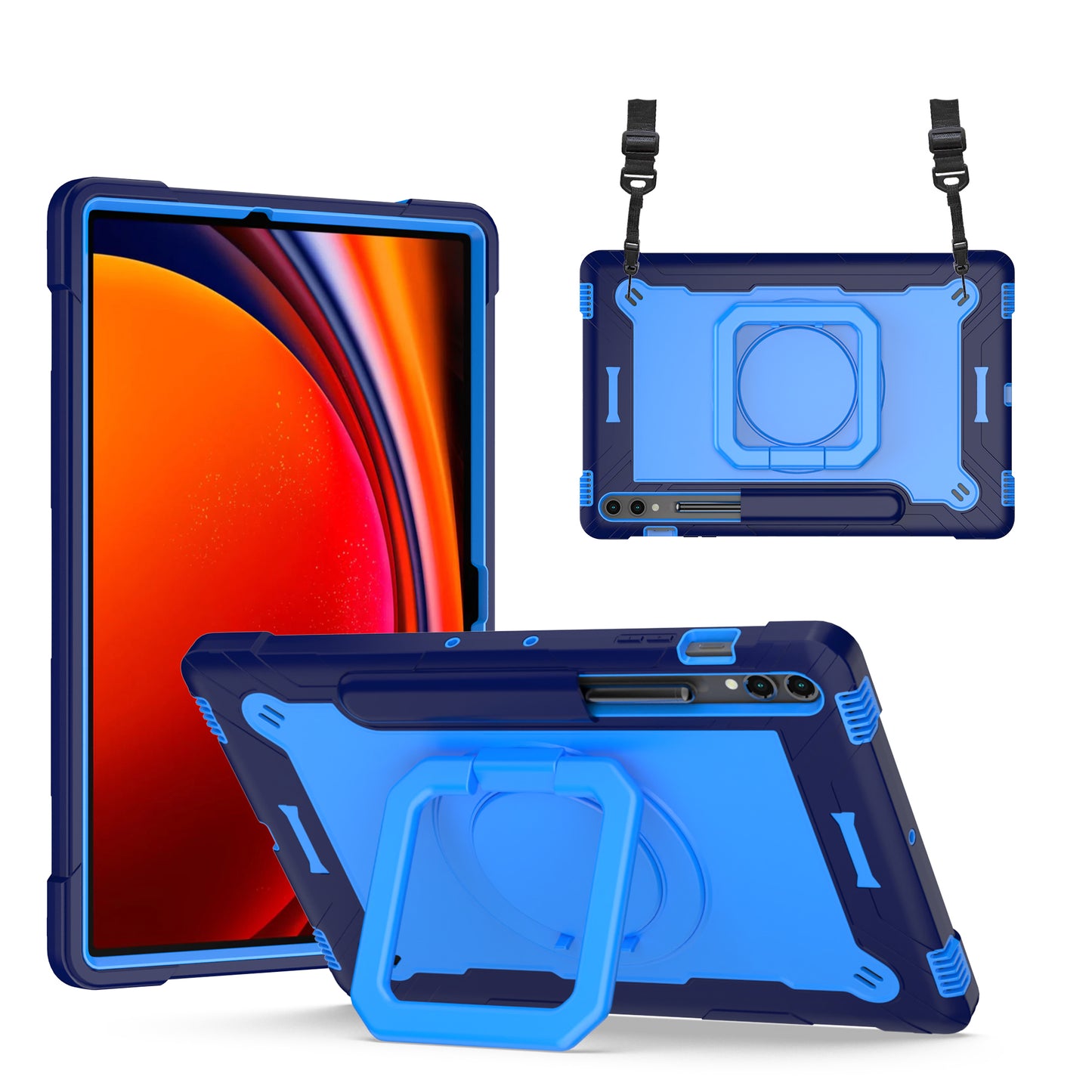 Hit-Color Hook Galaxy Tab S9 FE+ Shockproof Case Rotating Stand Wristband Strap