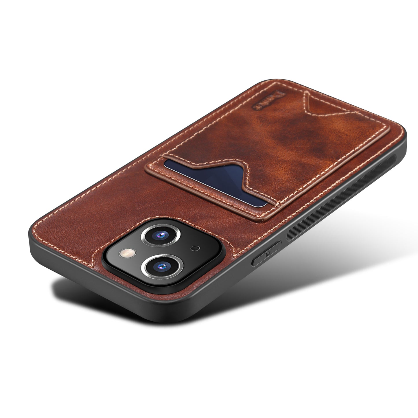 Waxed Cowhide Leather iPhone 13 Wallet Cover Verticle Magnetic Kickstand