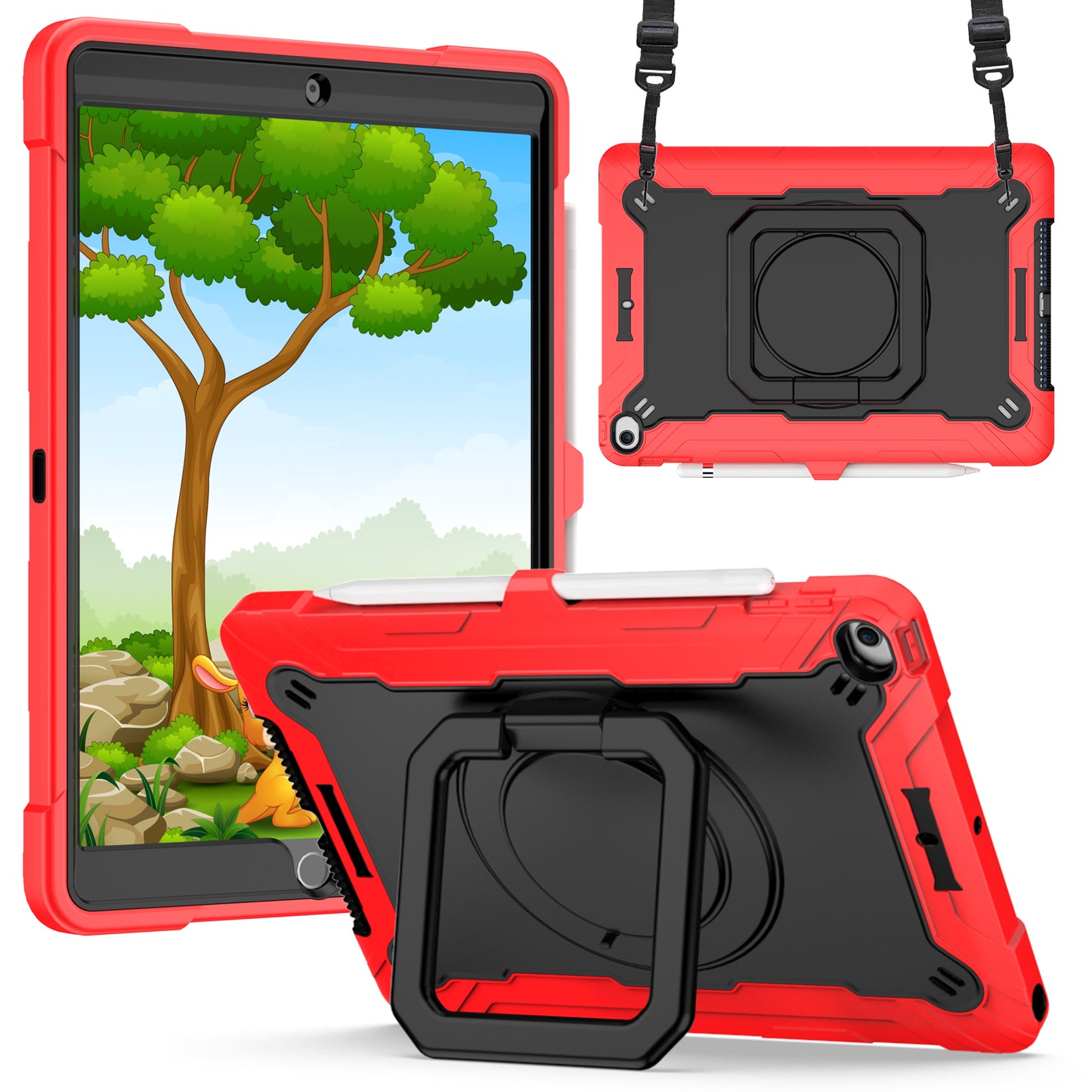 Hit-Color Hook iPad Air 3 Shockproof Case Rotating Stand Wristband Shoulder Strap