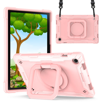 Hit-Color Hook Galaxy Tab A8 Shockproof Case Rotating Stand Wristband Strap