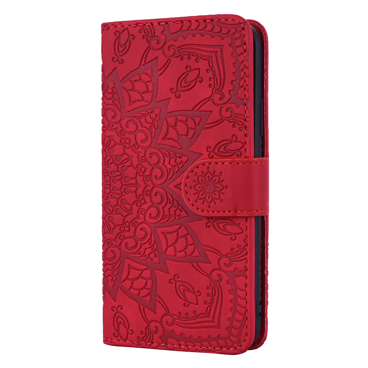 Double Hem iPhone XR Leather Case Embossing Sunflower Wallet Foldable Stand