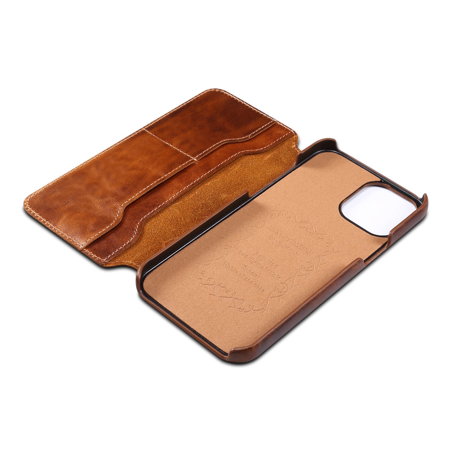 Waxed Cowhide Leather iPhone 13 Willow Nail Case Wallet Stand Classical